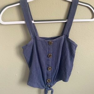 Size Medium, Color Blue, Soft Ribbed crop top with tie and buttons
